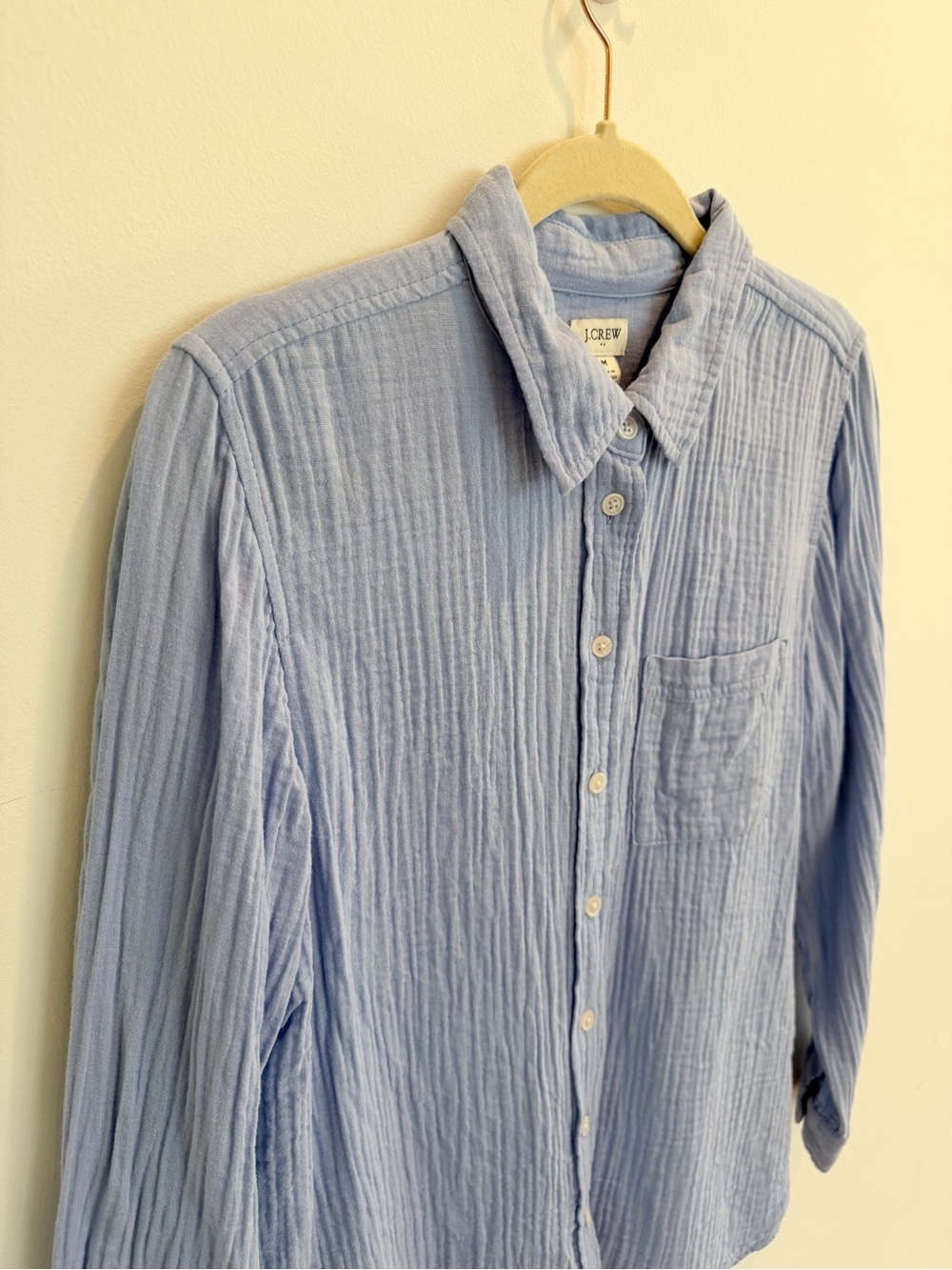 J. Crew Factory Cotton Gauze Light Blue Button-Down Shirt, Size Medium - Picture 5 of 7